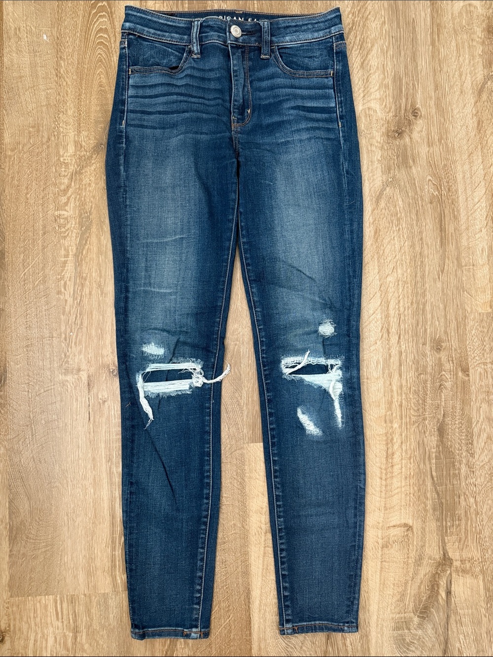 American Eagle Women’s Worn-In Distressed Dark Blue Women's Hi-Rise Jeggings